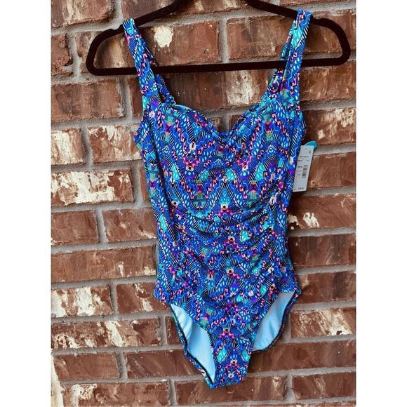 Swim solution navy blue size M/8 new without tag tag one piece in excellent cond - Picture 1 of 11